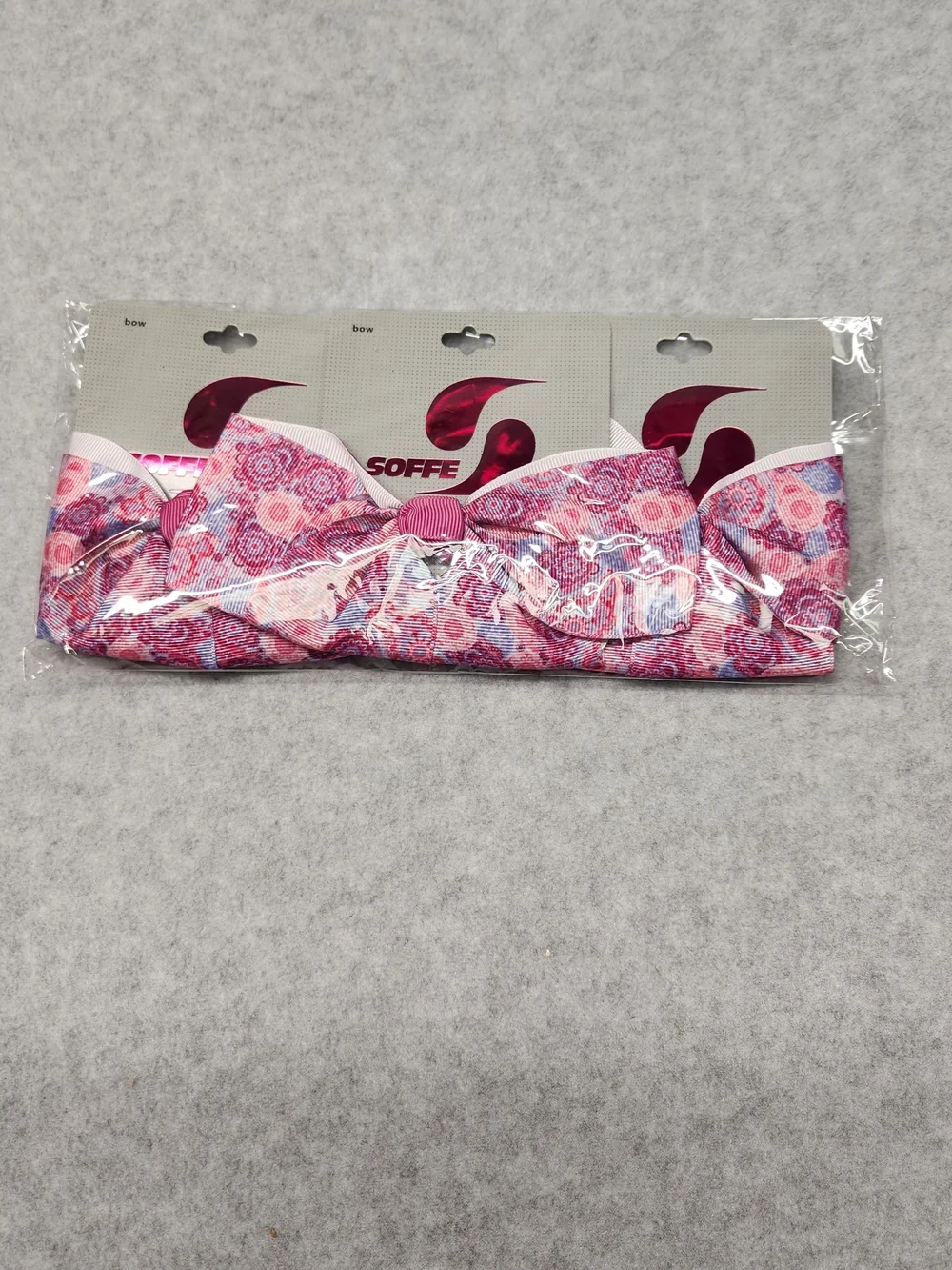 3 Pack-Soffe Pink and Purple Floral Pattern Girls Hair Bow
